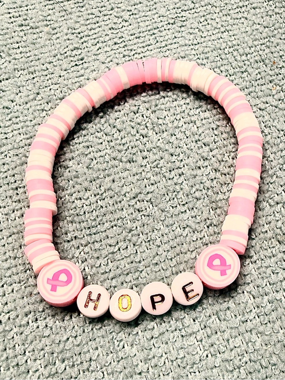 Pink "Hope" Beaded Bracelet with Ribbon Charms - New